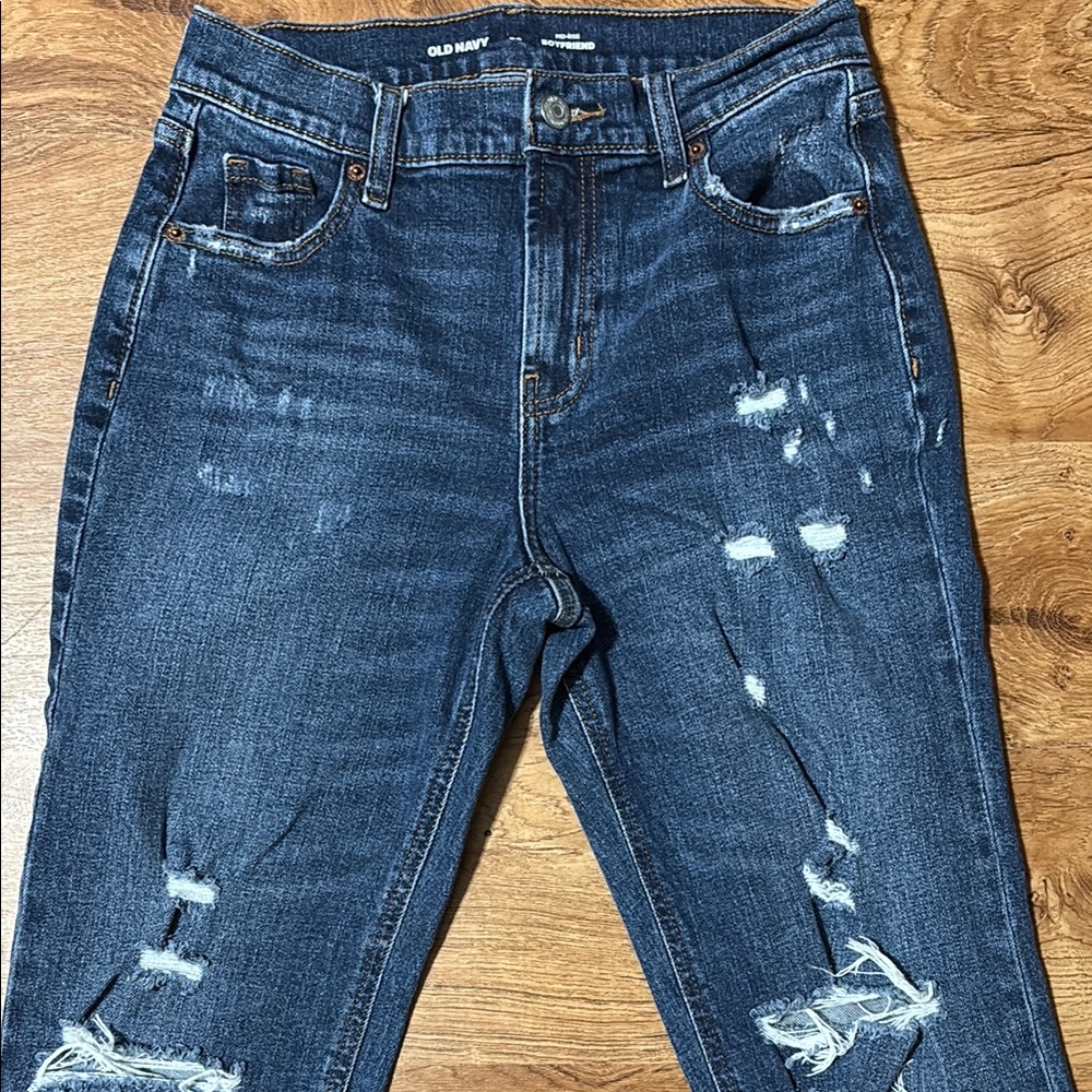 Old Navy Blue Skinny Jeans with Distressed Mid-rise Boyfriend